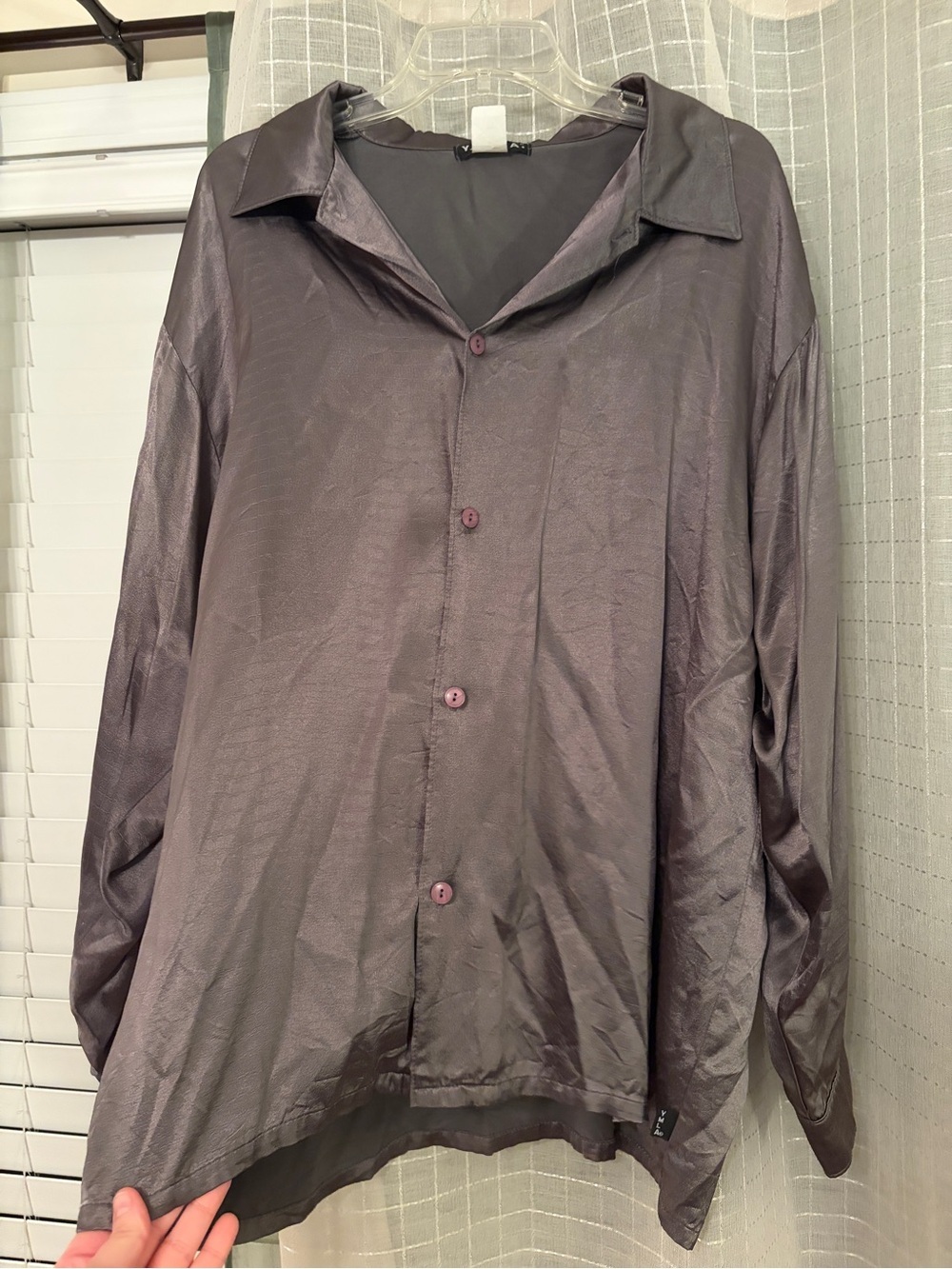 Men's Long-Sleeve Satin Button-Up Shirt - Dark Charcoal YMLA